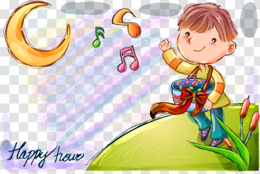 Cartoon Illustration - Frame - Singing Boy Transparent PNG