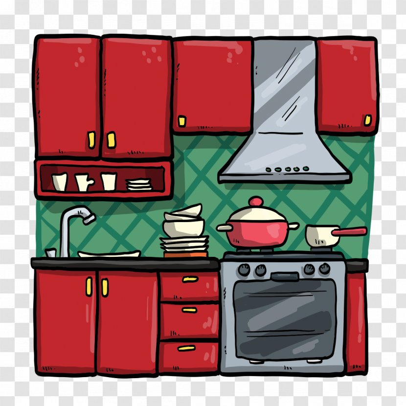 Kitchen Euclidean Vector Furniture Icon - Red - Hand-painted Transparent PNG
