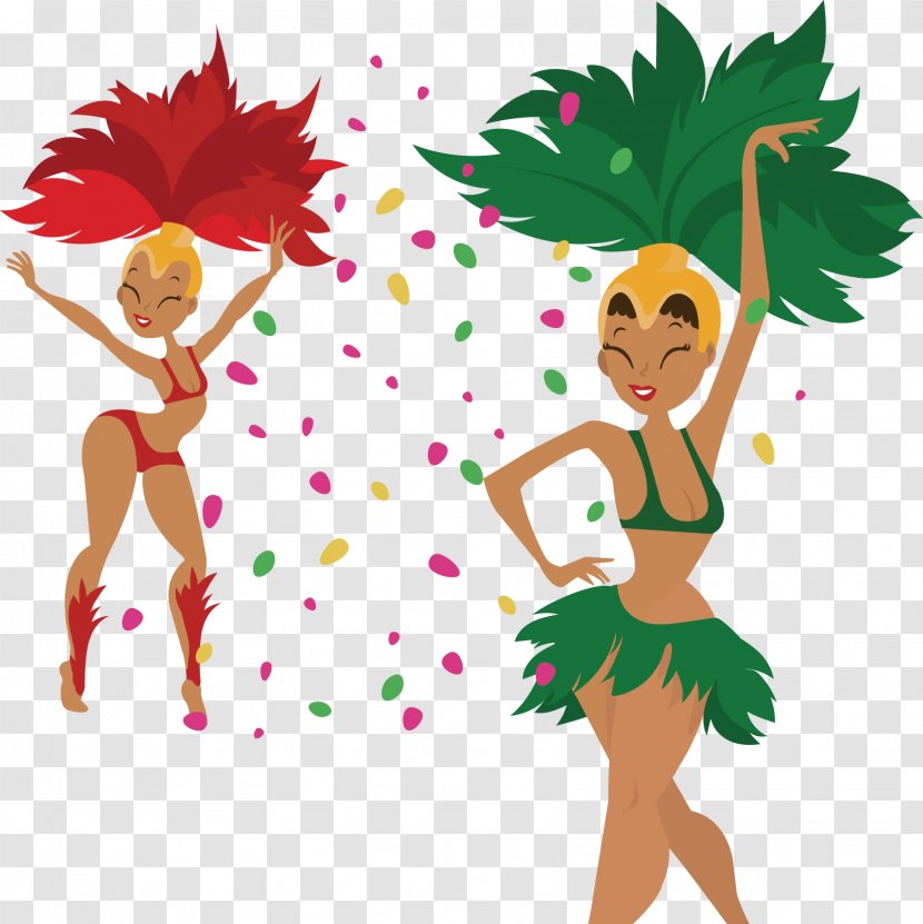 Performance Samba Dancer - Cartoon - Vector Painted Two Women Transparent PNG