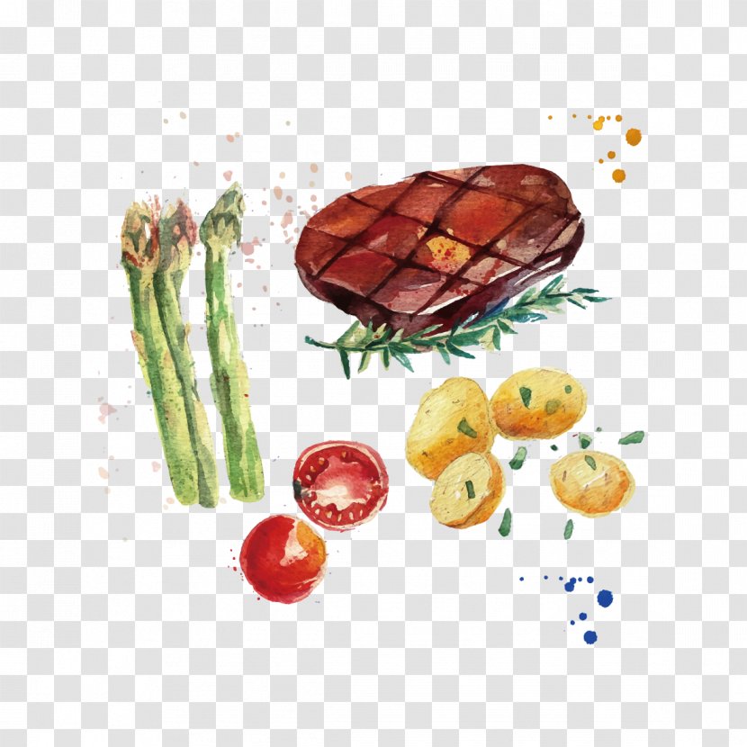 Chicken Fried Steak Hamburger T-bone - Cuisine - Vector Watercolor And Vegetables Transparent PNG