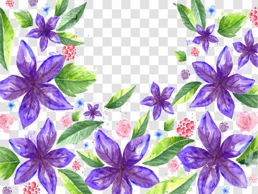 Blue-purple Hand-painted Watercolor Background - Flowering Plant - Painting Transparent PNG