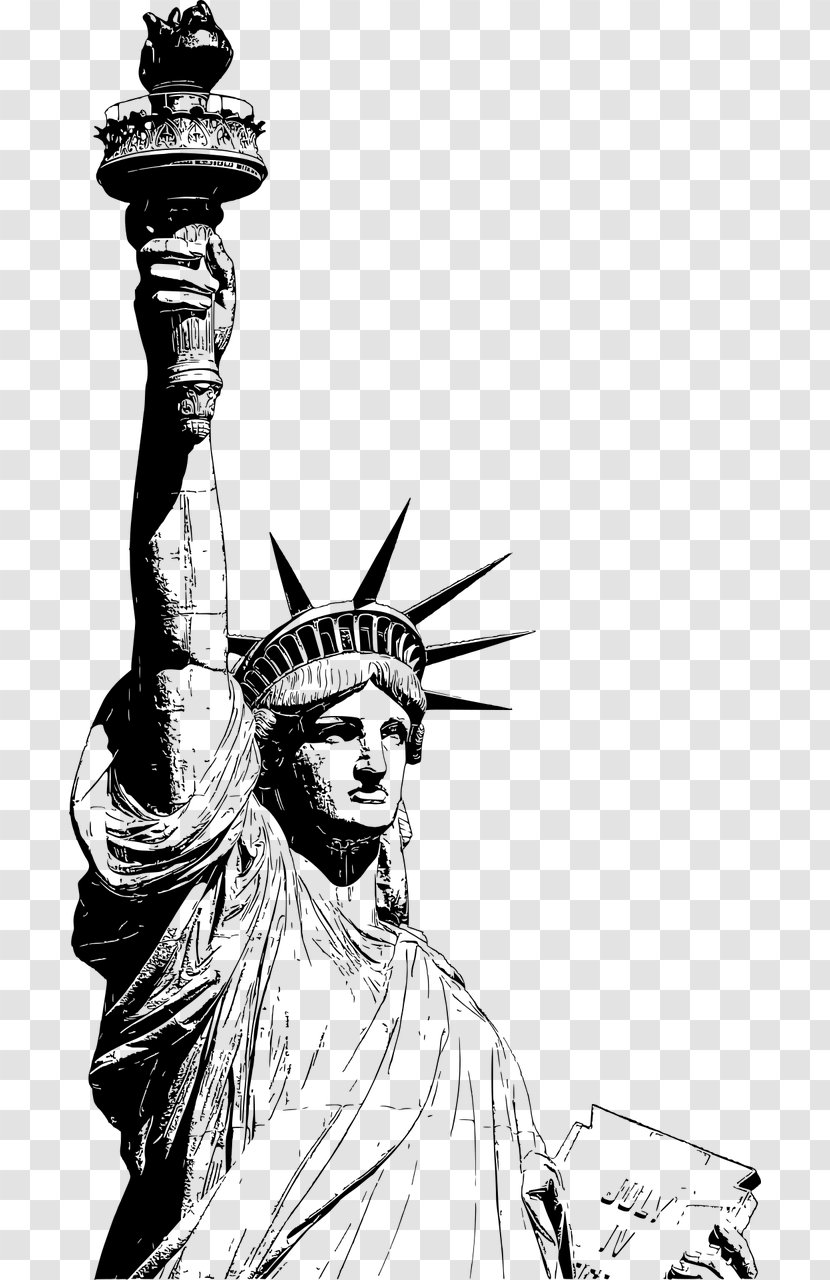 Statue Of Liberty Eiffel Tower Drawing Clip Art - Black And White Transparent PNG