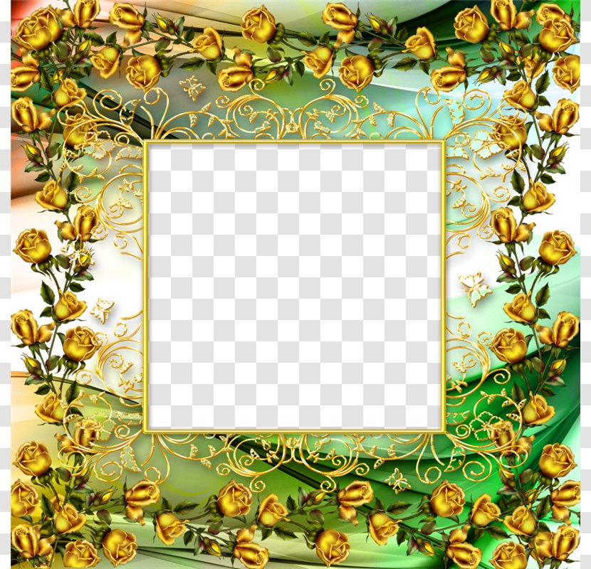 Picture Frame Clip Art - Yellow - Golden Rose Vine Border Transparent PNG