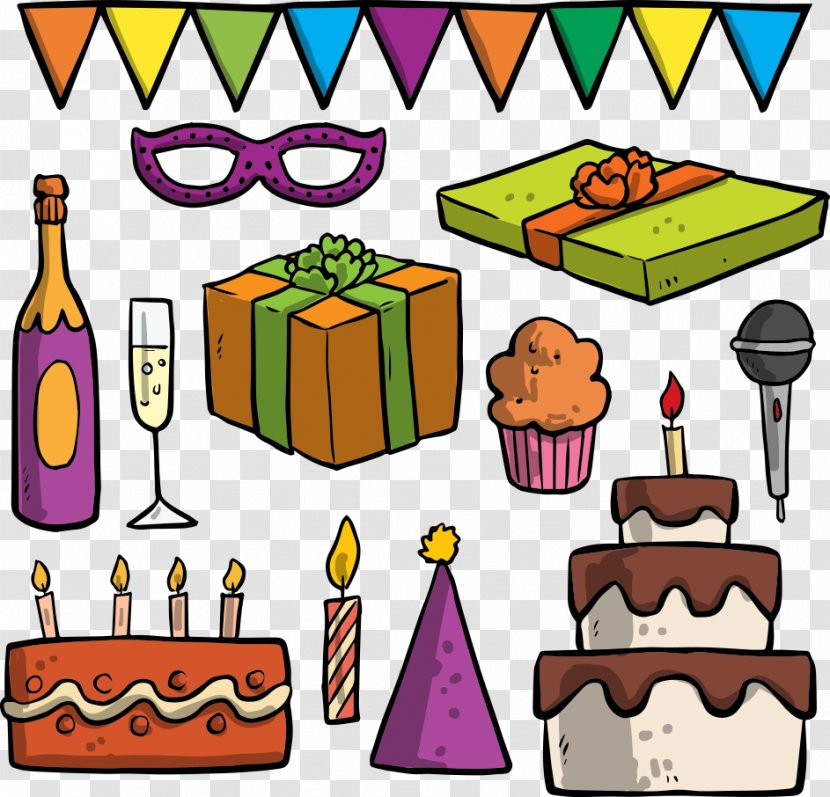 Birthday Cake Clip Art - Vector Gift Box And Pull The Flag Transparent PNG