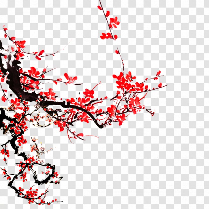 Ink Wash Painting Plum Blossom - Twig Transparent PNG