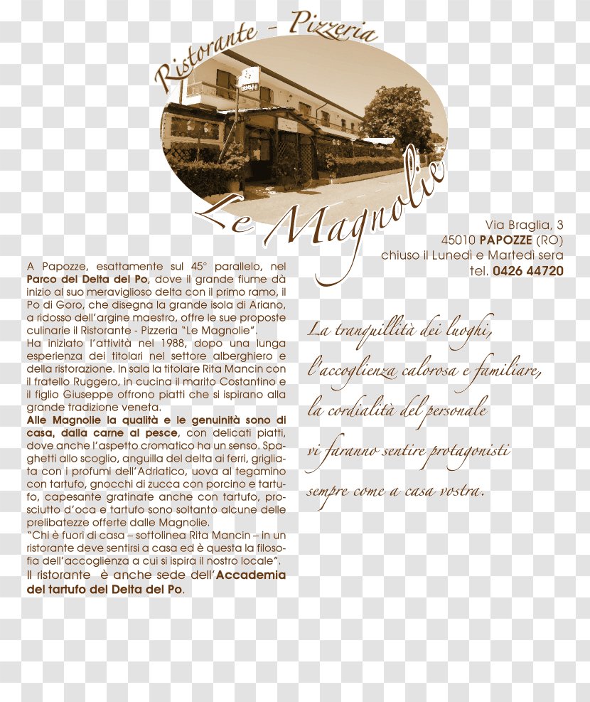 Ristorante Pizzeria Le Magnolie Po Delta Regional Park Sul 45° Parallelo Papozze River - Levee - Lies Transparent PNG