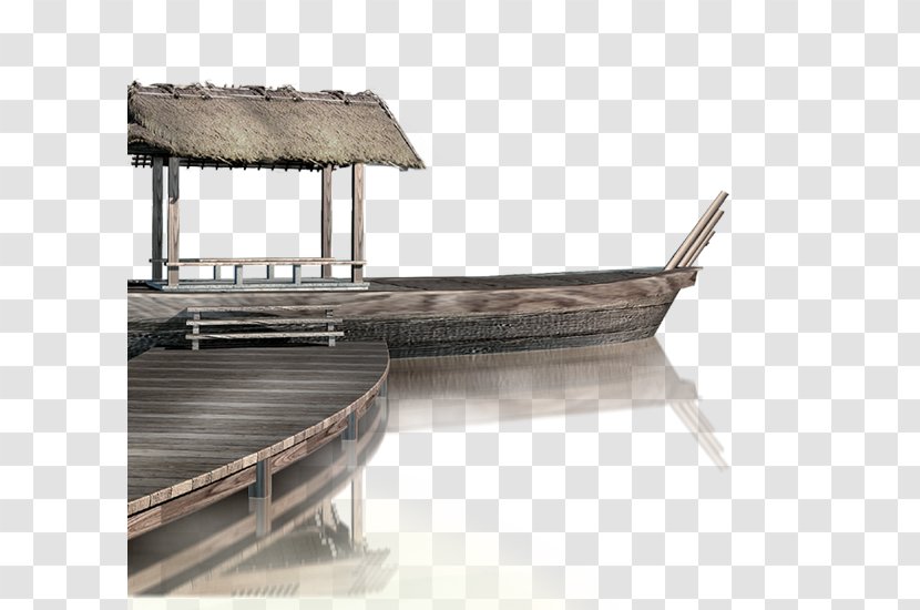 Ink Wash Painting Chinoiserie Watercraft - Flooring - Pier Transparent PNG