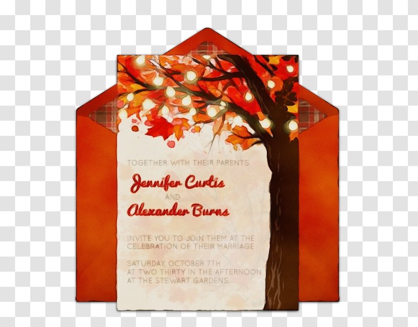 Watercolor Wedding Invitation - Maple Leaf - Flower Transparent PNG