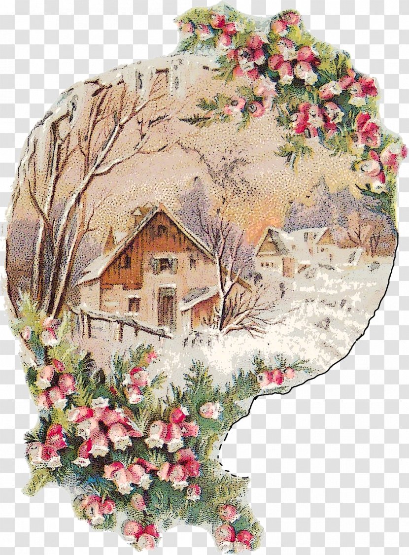 Floral Design Christmas Card Winter Illustration - Town Transparent PNG