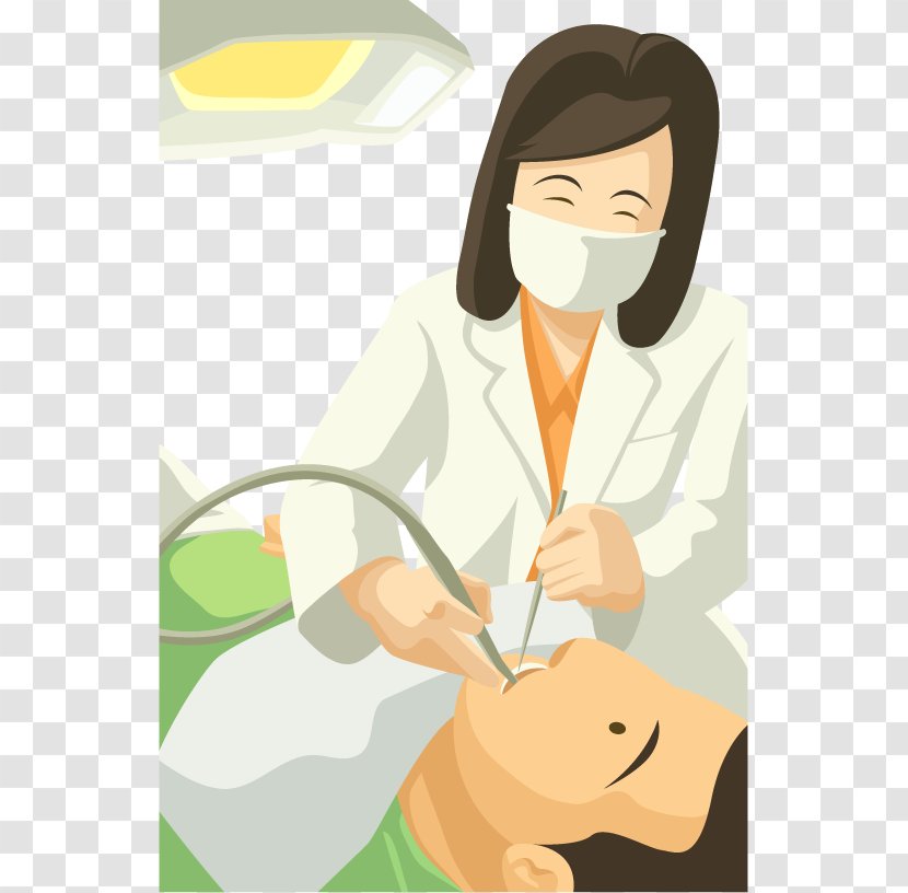 Physician Dentist Dental Extraction - Cartoon - Ambulance Female Doctor  Male Patient Vector Transparent PNG
