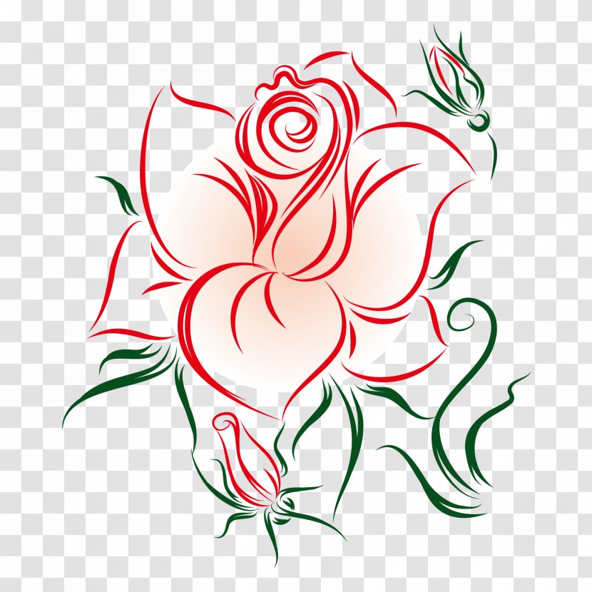 Flower Rose Euclidean Vector Love - Watercolor - Romantic Lines Transparent PNG