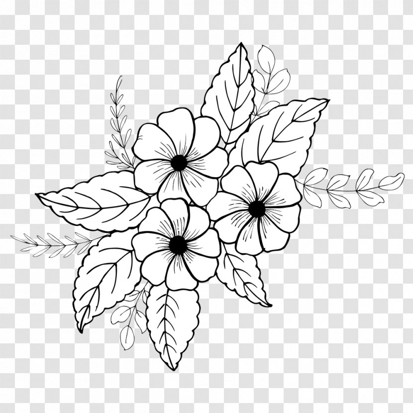 Leaf Line Art Plant Black-and-white Coloring Book - Petal Drawing Transparent PNG