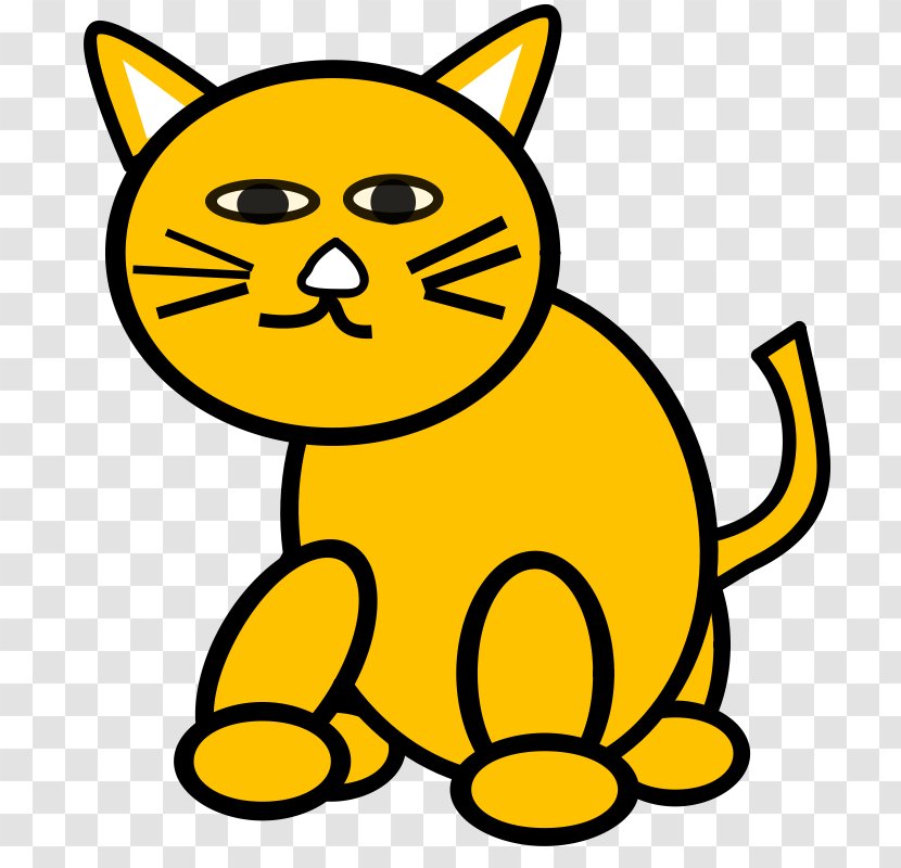 Cat Kitten Black And White Clip Art - Yellow - Cartoon Drawings Of Cats Transparent PNG