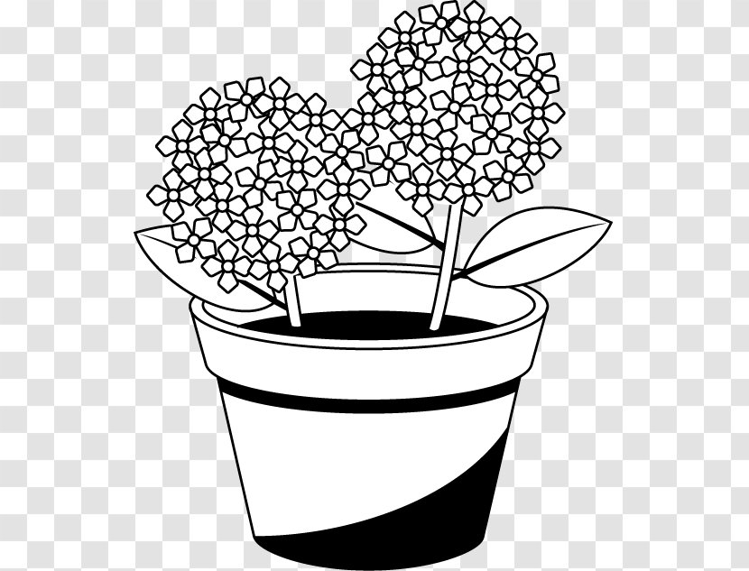 Flowerpot Black And White French Hydrangea Clip Art - Flower Transparent PNG
