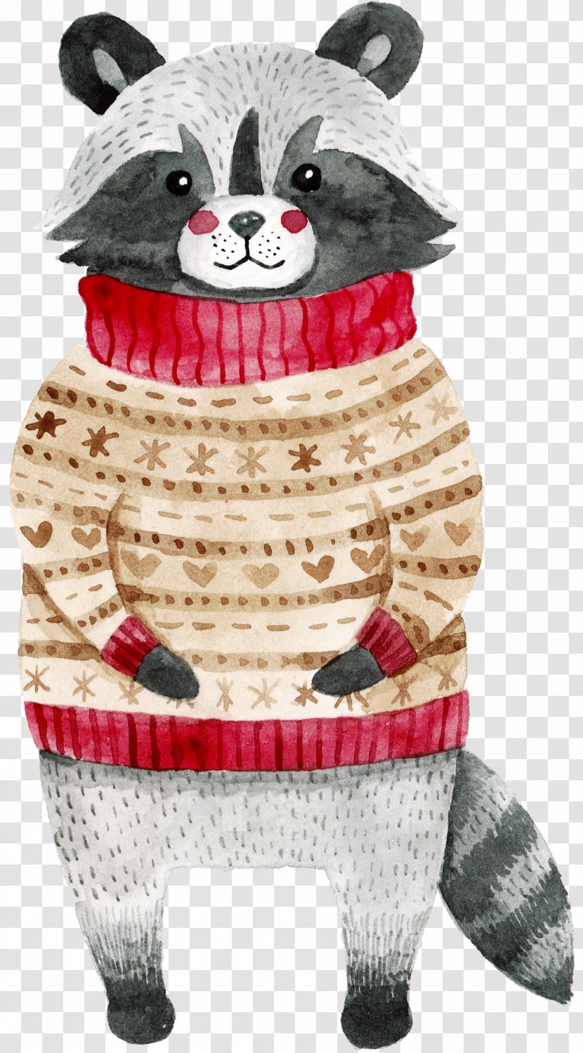 Watercolor Painting Drawing Christmas Illustration - Pillow - Sweater Raccoon Material Free To Pull Transparent PNG