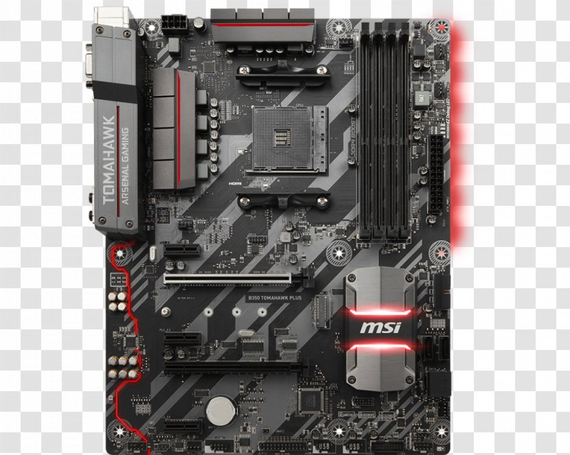 MSI B350 TOMAHAWK PLUS AMD Socket AM4 ATX Motherboard SATA 6Gb/s USB 3.1 HDMI - Central Processing Unit - Io Card Transparent PNG