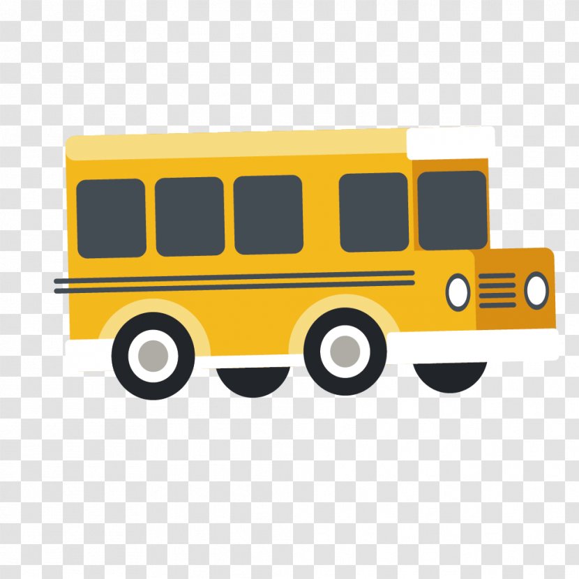 Cartoon School Bus - Yellow - Vector Simple Hand-painted Transparent PNG