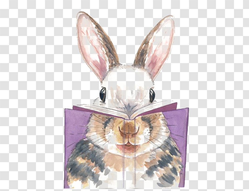 Watercolor Painting Rabbit Artist - Drawing - Reading Transparent PNG