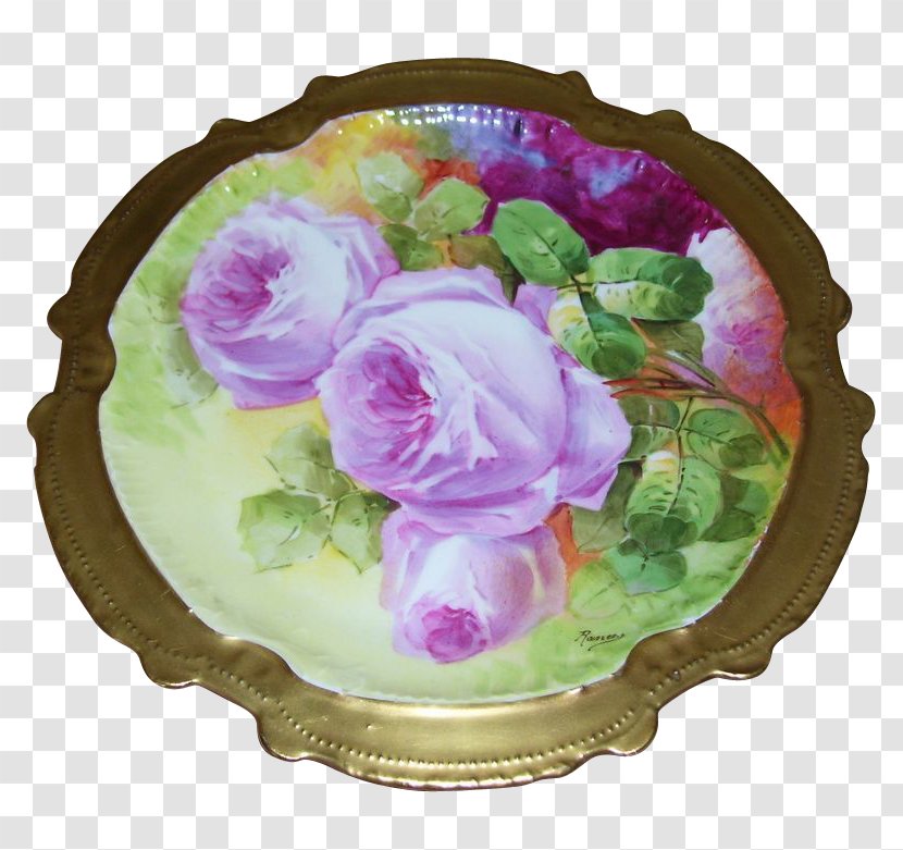 Centifolia Roses Rosaceae Cut Flowers Platter - Tableware - Green Hand Painted Leaf Floral Border Transparent PNG