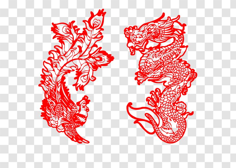 Papercutting Chinese Paper Cutting Clip Art - Red Paper-cut Dragon Transparent PNG