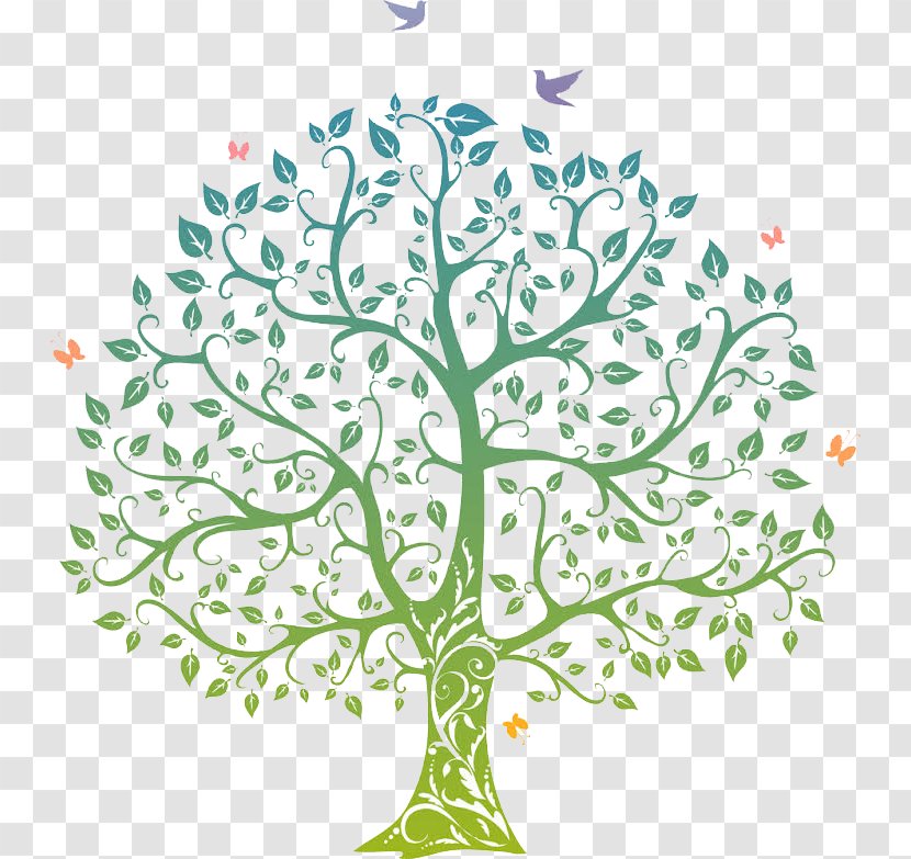 Tree Of Life Drawing - Flower - Tree, Birds Transparent PNG