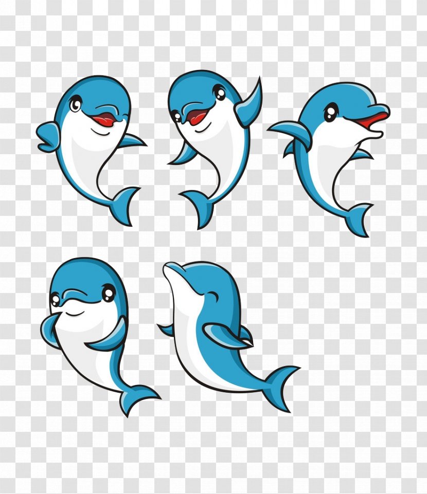 Cartoon Dolphin Clip Art - Marine Mammal - Blue Cute Dolphins Transparent PNG