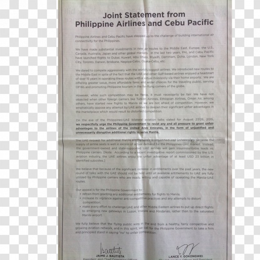 Document - Text - Philippine Airlines Transparent PNG