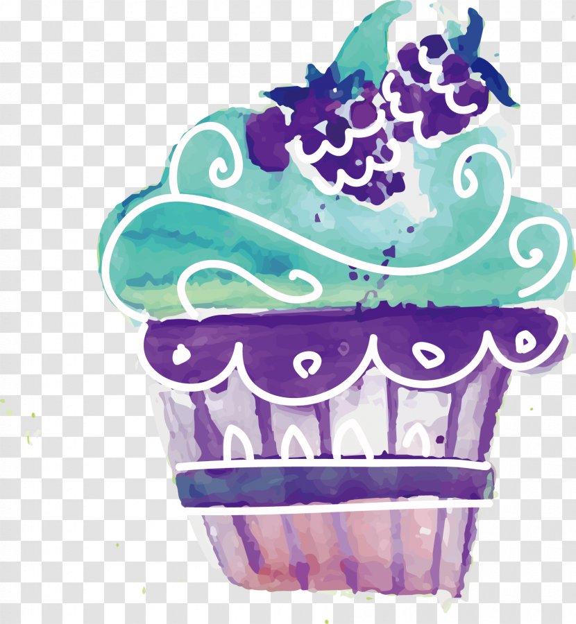 Cupcake Red Velvet Cake Bakery Watercolor Painting - Vector Blue Cartoon Cute Cupcakes Transparent PNG