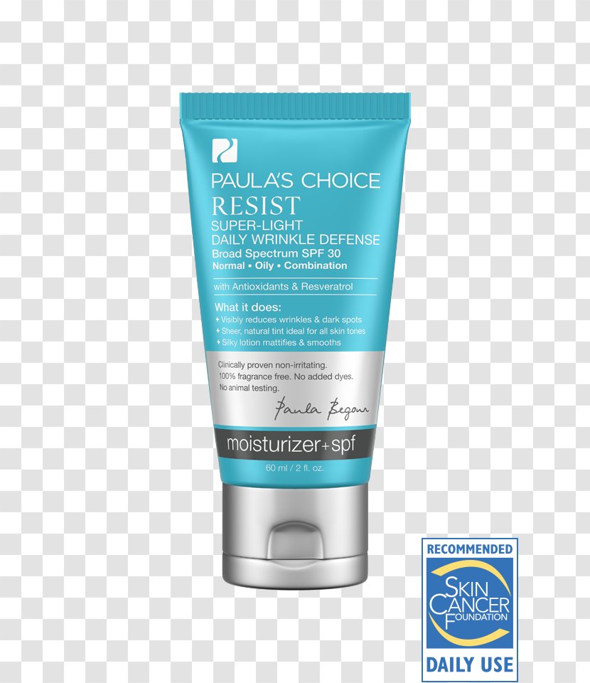 Sunscreen Lotion Cream Paula's Choice Resist Super-Light Daily Wrinkle Defense SPF 30 Moisturizer - Xeroderma - Skin Care Transparent PNG