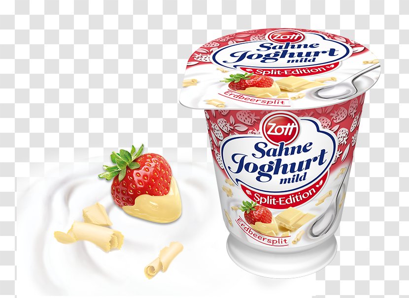 Strawberry Milk Yoghurt Vegetarian Cuisine Zott - Dessert Transparent PNG