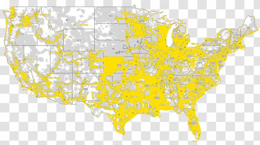 Coverage Map Sprint Corporation Verizon Wireless Mobile Phones - Yellow - Network Transparent PNG