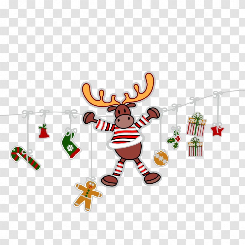 Reindeer Christmas Clip Art - Vector Gift Box Socks Deer Transparent PNG