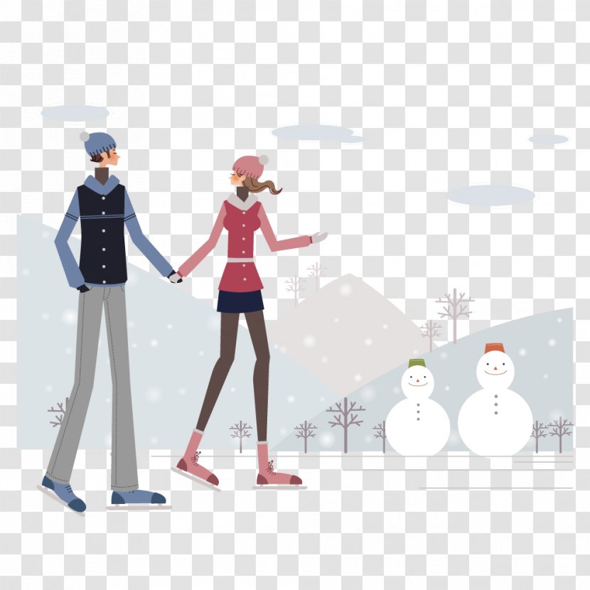 Drawing Illustration - Silhouette - Couple Walking In The Snow Transparent PNG