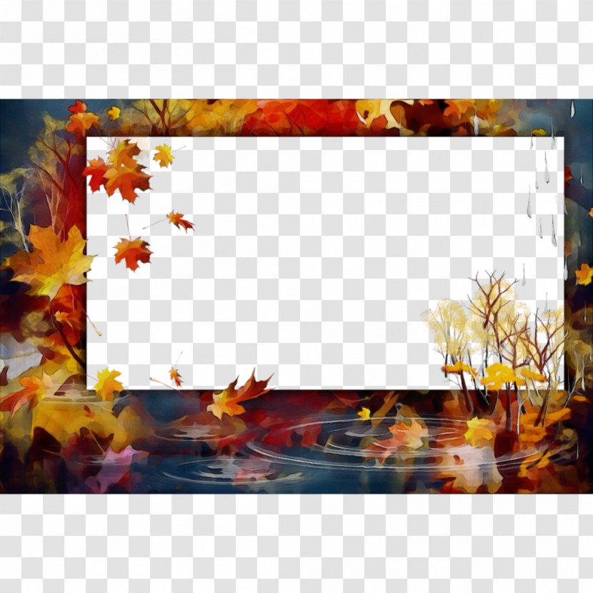 Watercolor Background Autumn Frame - Orange - Maple Wildflower Transparent PNG