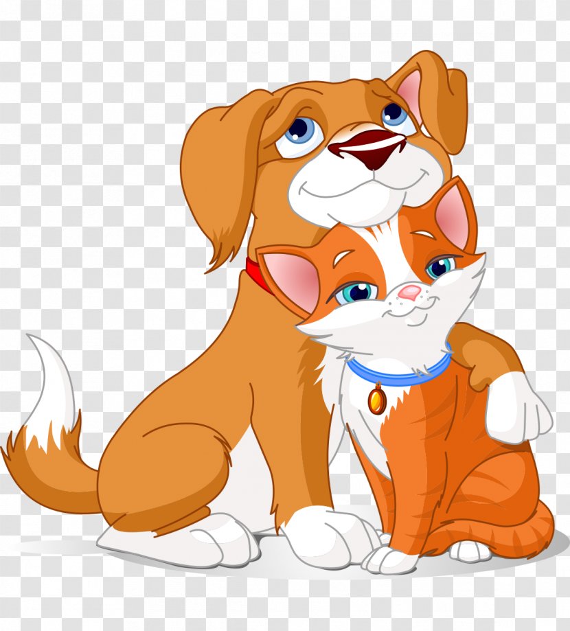 Dog–cat Relationship Clip Art - Dog%e2%80%93cat - Hand-painted Cartoon Cat And Dog Hug Transparent PNG