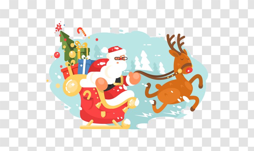 Santa Clauss Reindeer Christmas Sled - Santa's Sleigh Transparent PNG