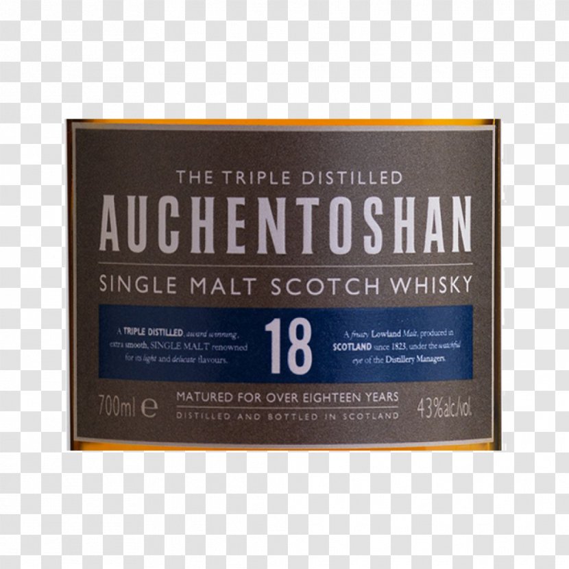 Auchentoshan Distillery Single Malt Scotch Whisky Scottish Lowlands - Lowland Malts - 18 Years Old Transparent PNG