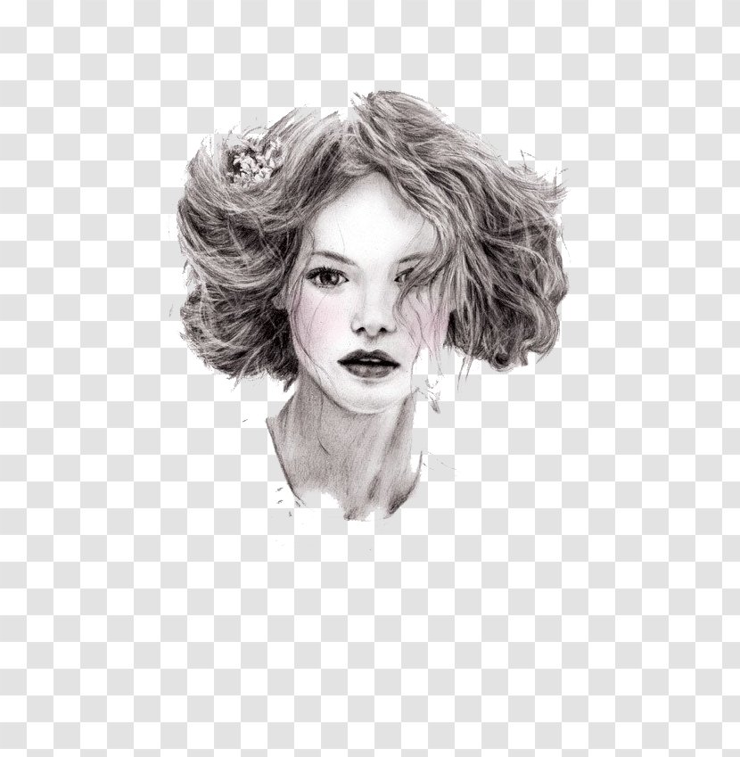 Portrait Drawing Pencil Fashion - Long Hair - Simple Gray Curly Beauty Transparent PNG