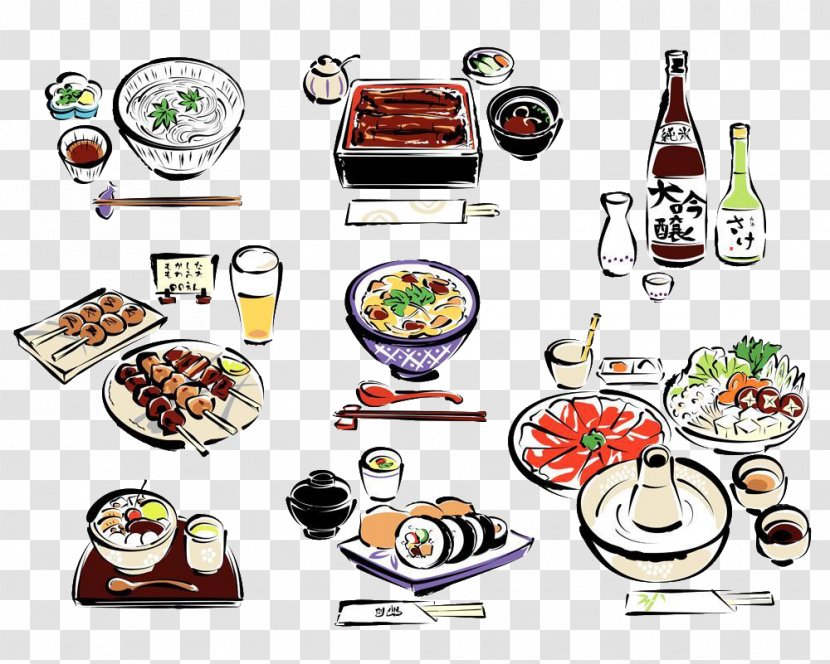 Sushi Japanese Cuisine Sake Drawing - Recipe - Cartoon Hand Painted Burger Transparent PNG