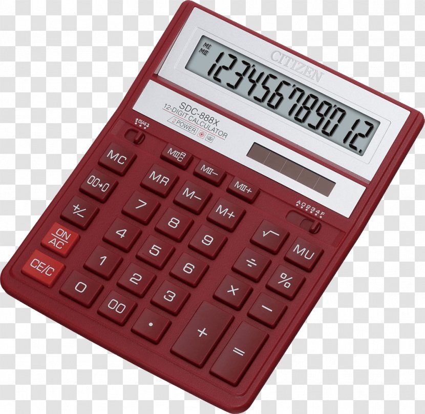 Solar-powered Calculator Calculation - Numeric Keypad - Red Image Transparent PNG