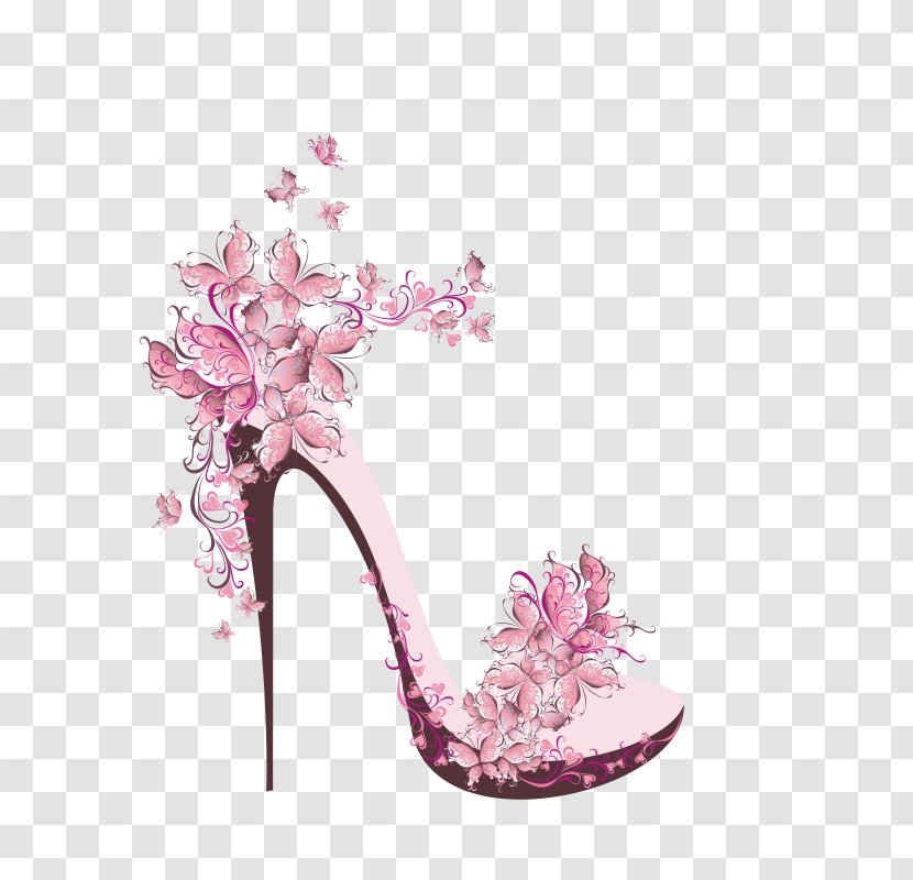 High-heeled Footwear Shoe Ballet Flat Clip Art - Butterfly Flower Heels Transparent PNG