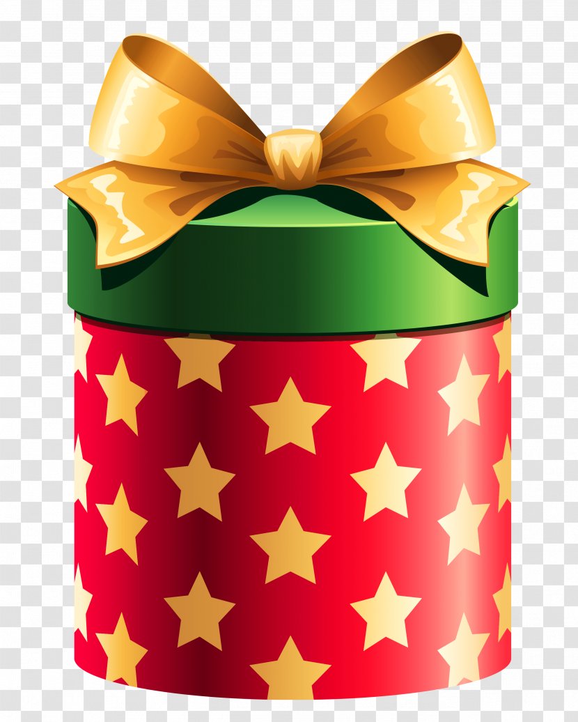 Christmas Gift Box Wrapping Clip Art - Round Red With Gold Stars Clipart Transparent PNG