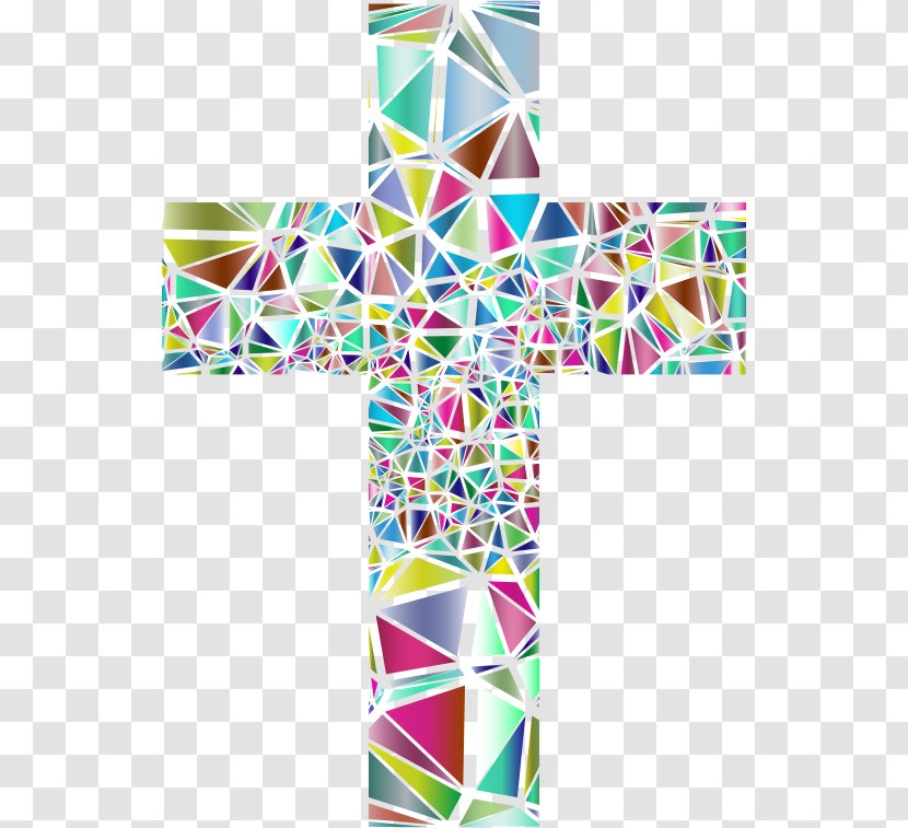 Window Stained Glass Christian Cross Clip Art - Low Polygon Border Transparent PNG