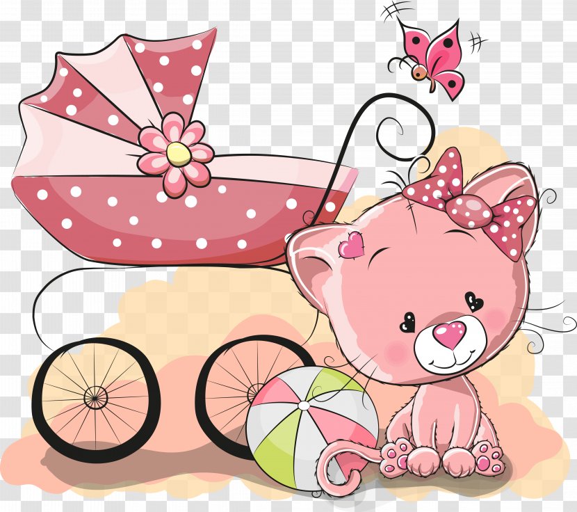 Infant Cuteness Illustration - Flower - Vector Cartoon Cute Cat And Strollers Transparent PNG