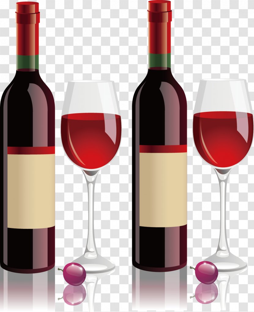 Red Wine Dessert Glass Cocktail - Bottle - Vector Transparent PNG