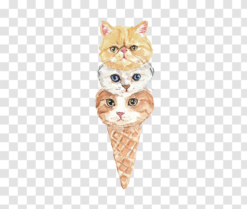 Ice Cream Cone Cat Kitten - Watercolor Painting Transparent PNG