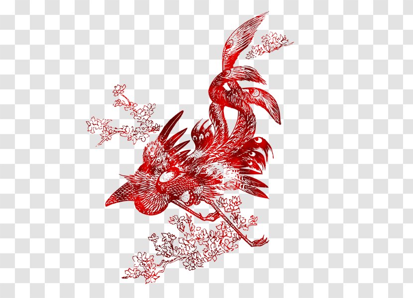 Fenghuang Bird Chinese Dragon - Watercolor Painting - Red Phoenix Transparent PNG