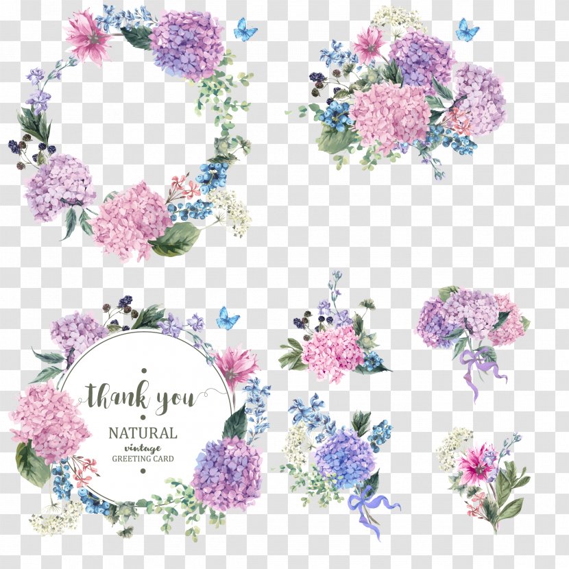 Flower Garden Hydrangea Blossom - Flora - Vector Colored Bouquet Wreath Transparent PNG