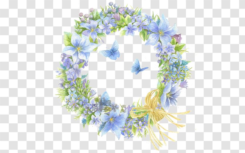 Floral Design Wreath Butterfly Fairy Garland - Blue Transparent PNG