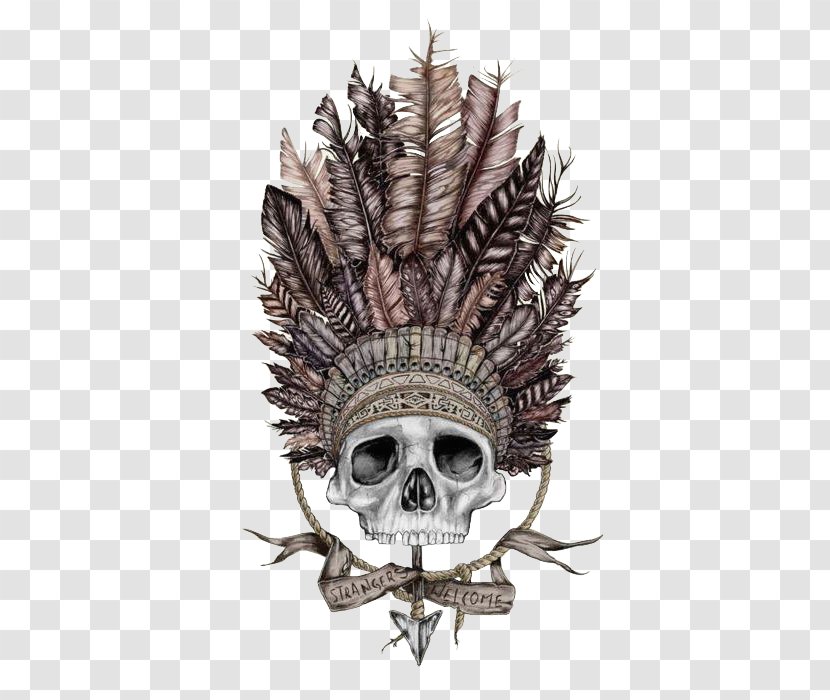 Skull Tattoo Shoulder War Bonnet - Tree - Cartoon Painted Mask Transparent PNG